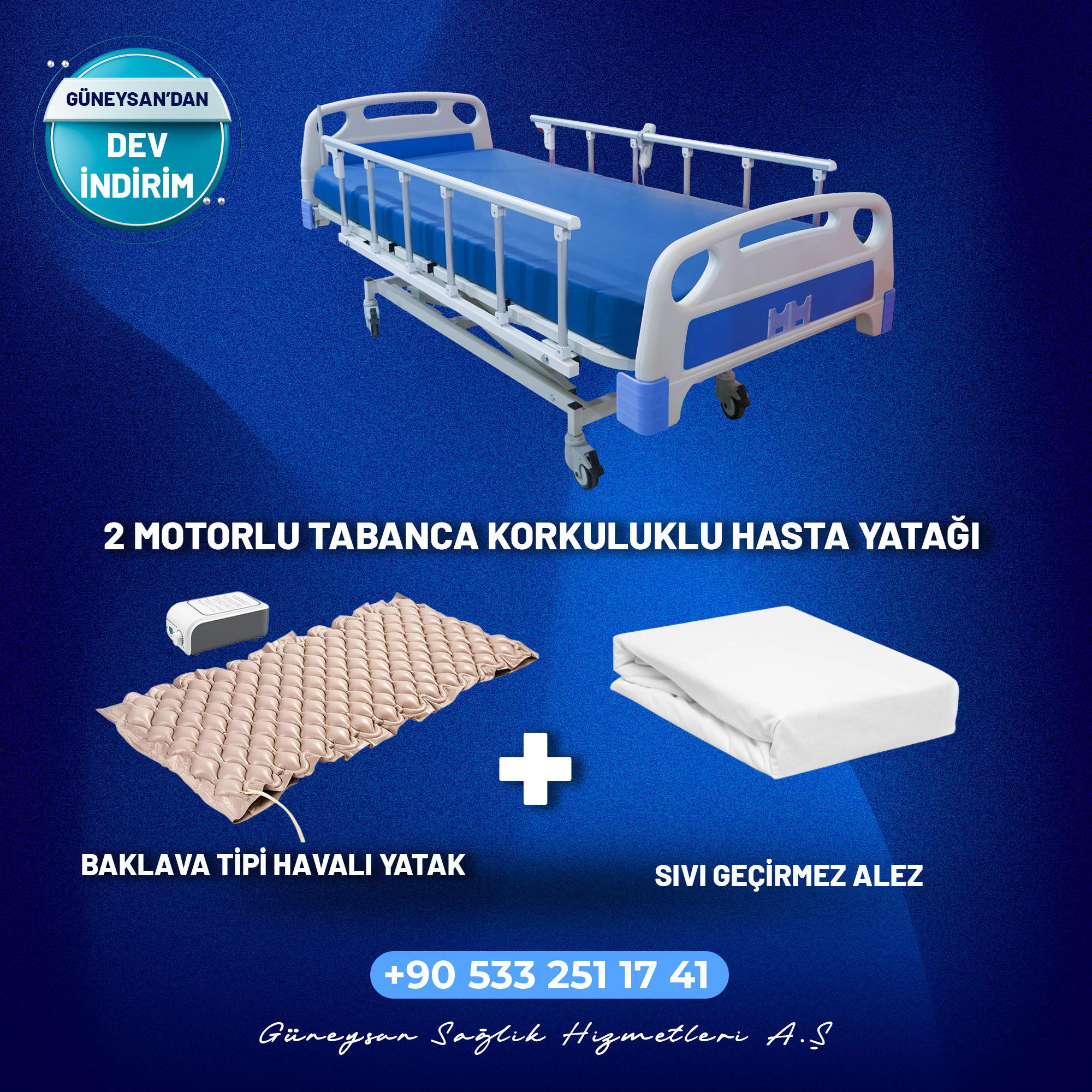 2 Motorlu Tabanca Korkuluklu Hasta Yatağı - Set 1